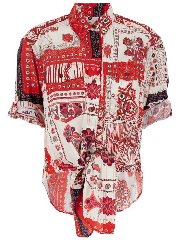 'Nath' Red Shirt With Tie-Down Bottom And All-Over Printed Motif In Cotton Woman - ISABEL MARANT ETOILE - BALAAN 1