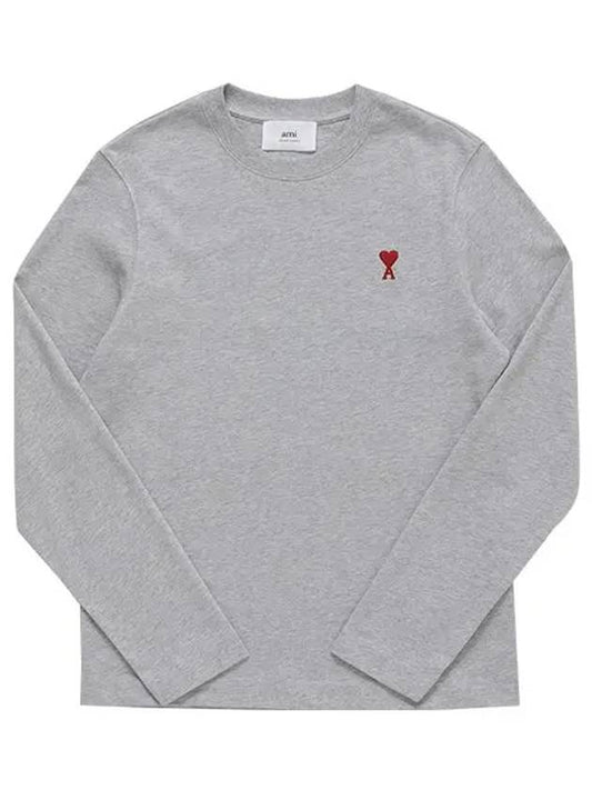 Chain Stitch Heart Logo Long Sleeve T-Shirt Grey - AMI - BALAAN 2