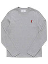 Chain Stitch Heart Logo Long Sleeve T-Shirt Grey - AMI - BALAAN 2