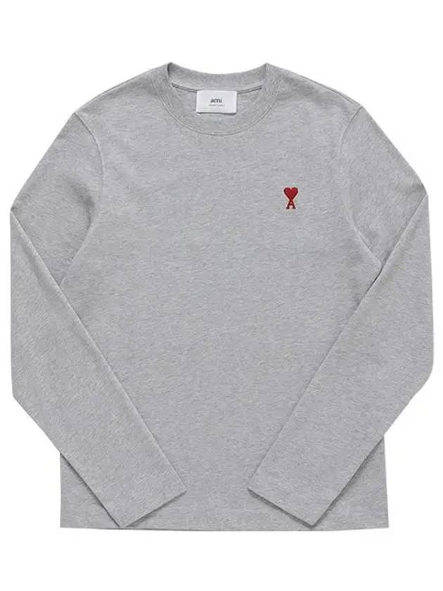 Chain Stitch Heart Logo Long Sleeve T-Shirt Grey - AMI - BALAAN 4