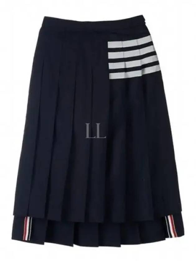 4 Bar Logo Plain Weave Wool Pleated Skirt Navy - THOM BROWNE - BALAAN 2