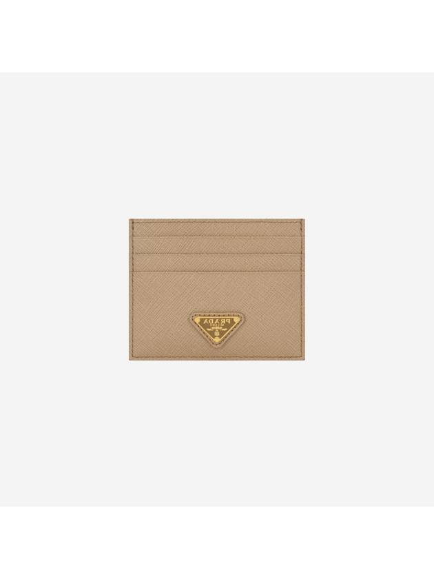 Saffiano Leather Triangle Logo Card Wallet Sand Beige - PRADA - BALAAN 1