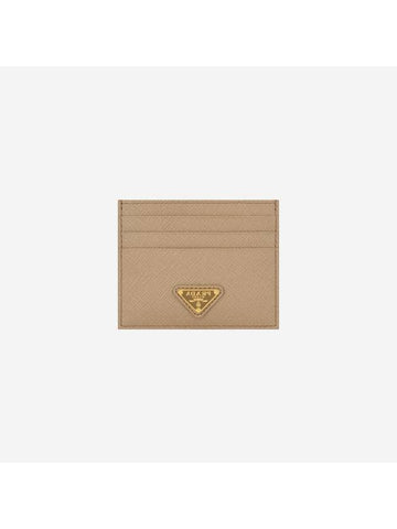 Saffiano Leather Triangle Logo Card Wallet Sand Beige - PRADA - BALAAN 1