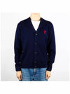 Small Heart Logo Wool Cardigan Navy - AMI - BALAAN 3