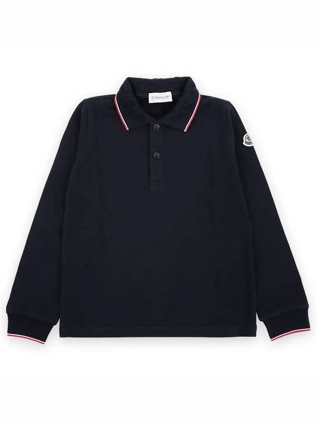 Kids Patch Logo Collar Three Line Cotton Polo Shirt Navy - MONCLER - BALAAN 3