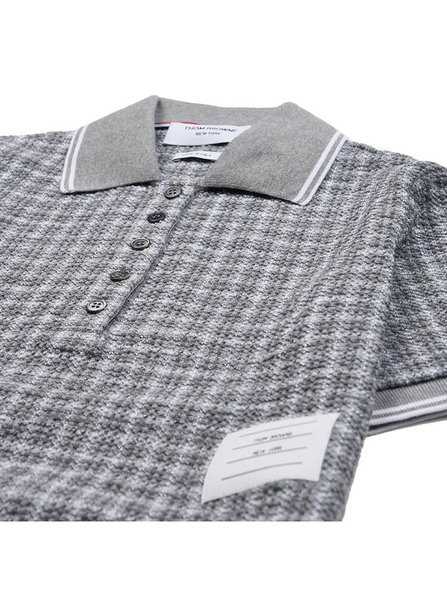 Checked Tweed Shrunken Short Sleeve Polo Grey - THOM BROWNE - BALAAN 4