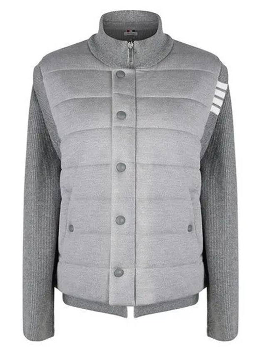 Men's Reversible Padded 4 Bar Funnel Neck Merino Jersey Padding Jacket Grey - THOM BROWNE - BALAAN 2