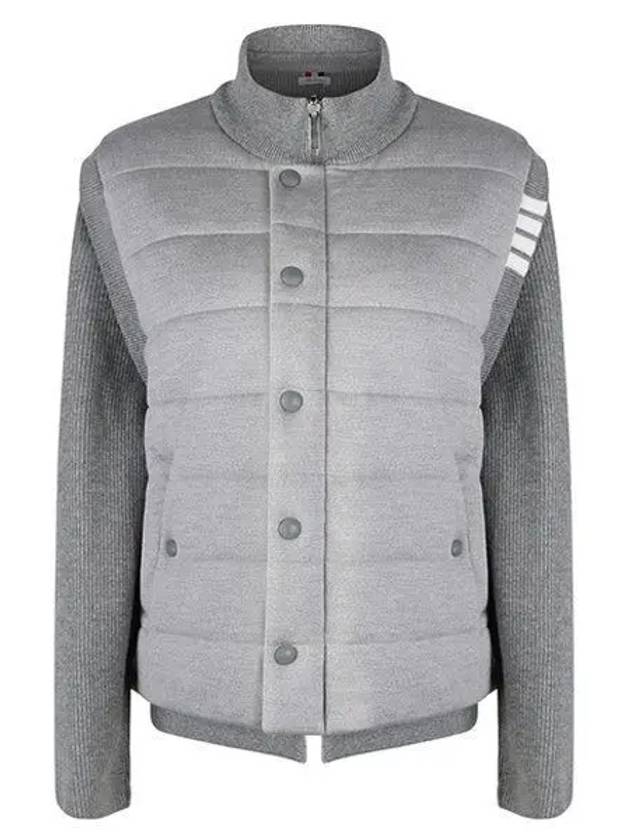 Men's Reversible Padded 4 Bar Funnel Neck Merino Jersey Padding Jacket Grey - THOM BROWNE - BALAAN 2