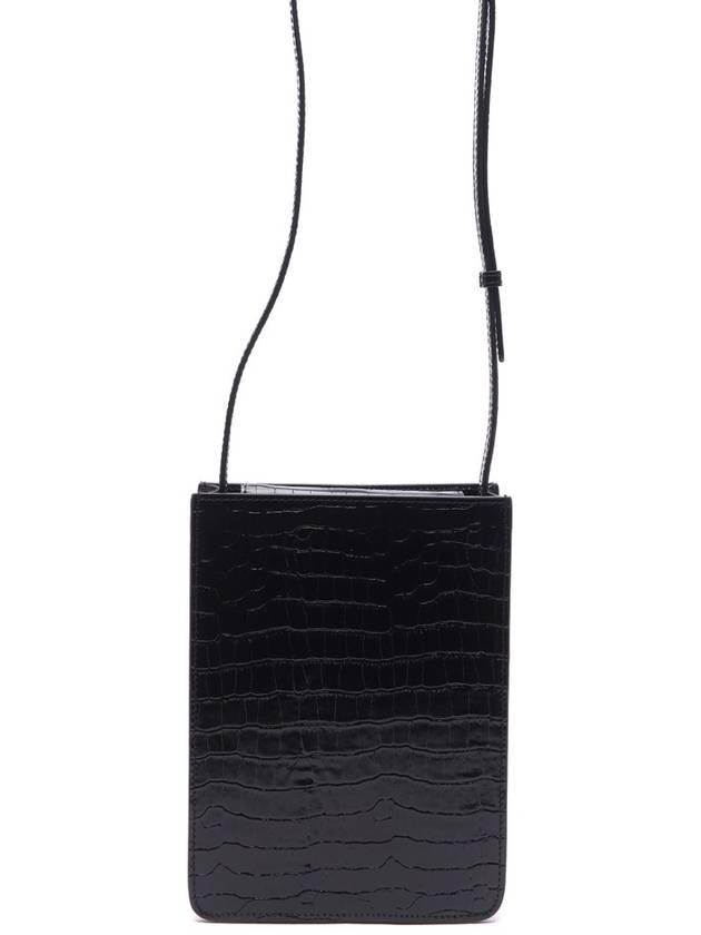 Logo Crocodile Leather Vertical Pouch Cross Bag Black - AMI - BALAAN 5