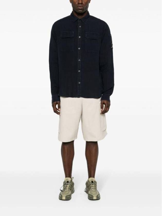 Linen Pocket Long Sleeve Shirt Navy - CP COMPANY - BALAAN 3