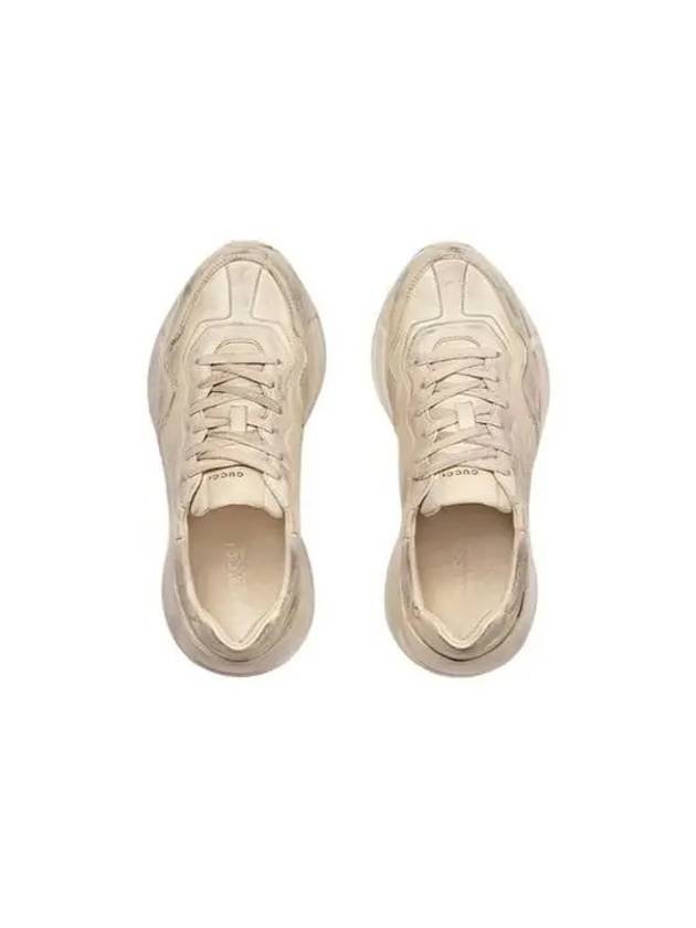 Rhyton Leather Low Top Sneakers Distressed Ivory - GUCCI - BALAAN 5