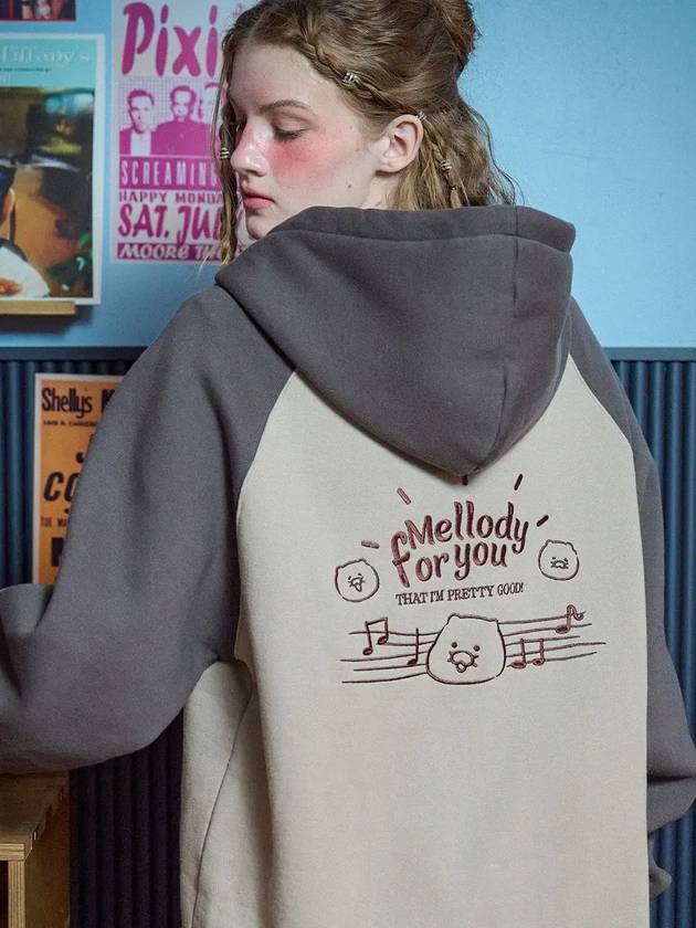 Kakao Friends Melody Folyou Raglan Zip-Up Hoodie Charcoal - CPGN STUDIO - BALAAN 1