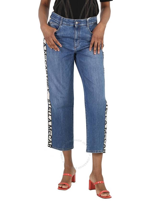 Stella Mccartney Ladies Sky Blue Logo Tape Boyfriend Jeans, Waist Size 24" - STELLA MCCARTNEY - BALAAN 1