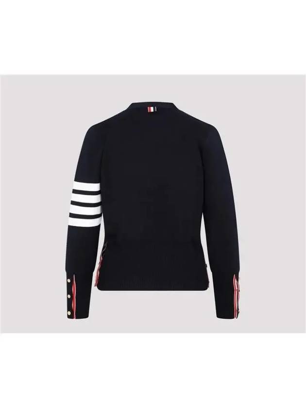 Milano Stitch 4 Bar Classic V Neck Fine Merino Wool Cardigan Navy - THOM BROWNE - BALAAN 3