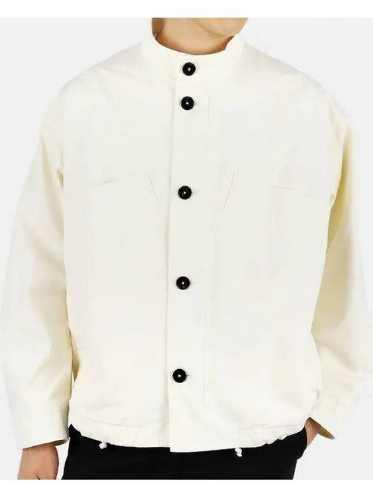 Men's Mandarin Collar Cotton Jacket Light Beige - JIL SANDER - BALAAN.