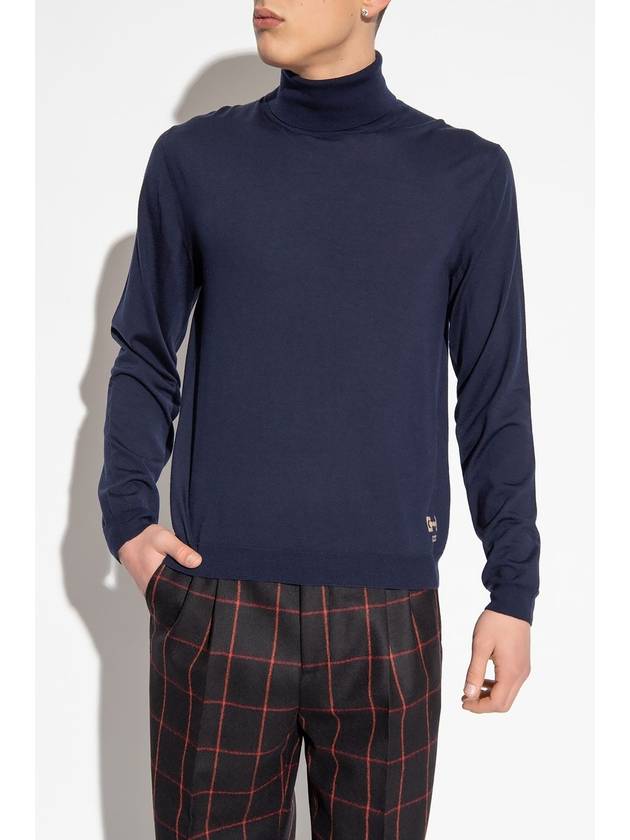 Horsebit Intarsia Wool Turtleneck Navy - GUCCI - BALAAN 4