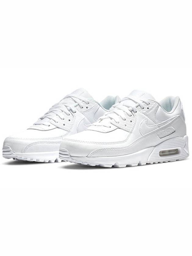 Air Max 90 Leather Low Top Sneakers Triple White - NIKE - BALAAN 4