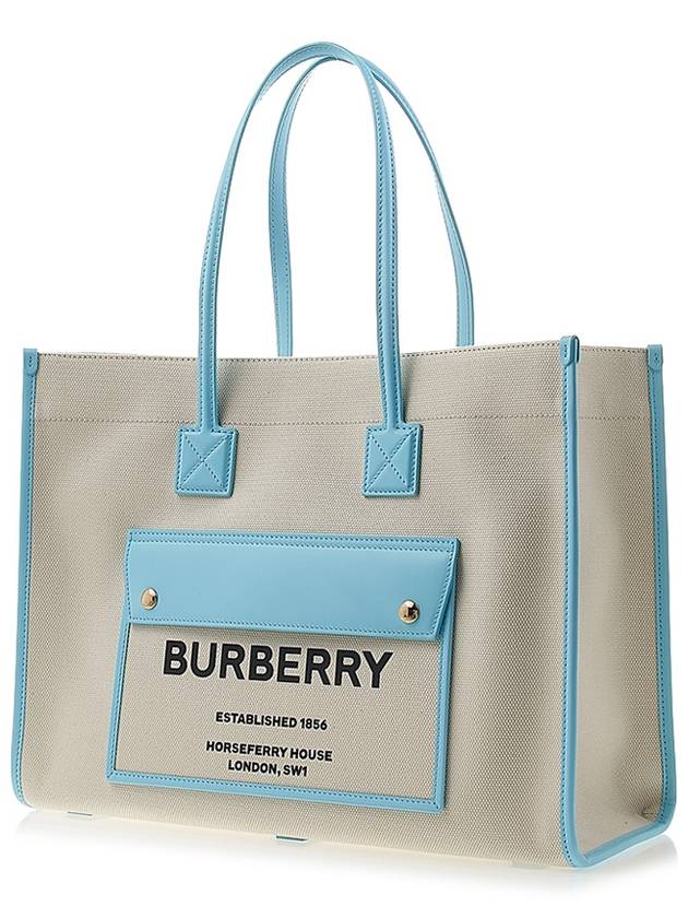 Freya Logo Print Medium Canvas Tote Bag Natural Blue - BURBERRY - BALAAN 3