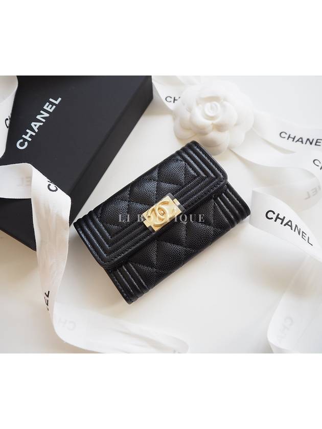 Boy  Flap Card Holder Grained Calfskin Gold Black - CHANEL - BALAAN 9