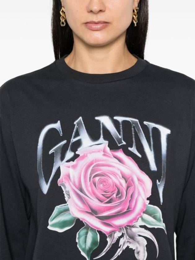 Future Heavy Rose Printed Long Sleeve T-Shirt Phantom - GANNI - BALAAN 6