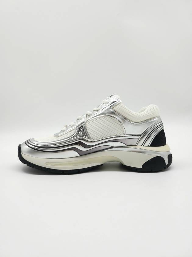 Fabric Laminated Low Top Sneakers Silver - CHANEL - BALAAN 5