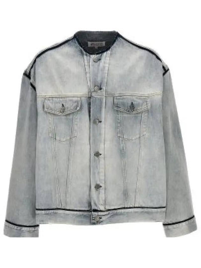 Stitched Logo Contrast Border Cotton Denim Jacket Blue - MAISON MARGIELA - BALAAN 2