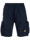 Men's Waffen Patch Cotton Fleece Bermuda Shorts Navy - STONE ISLAND - BALAAN 3