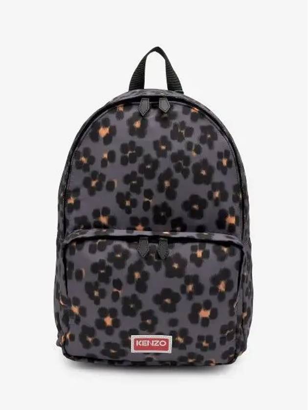 Hana Leopard Logo Zipper Nylon Backpack Misty Grey - KENZO - BALAAN 2