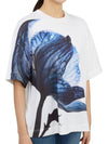 Women's Flower Print Short Sleeve T-Shirt White Blue - ALEXANDER MCQUEEN - BALAAN 4