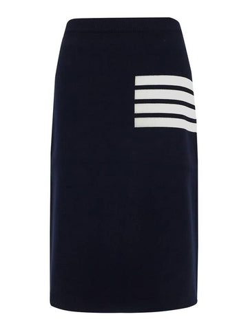 Women's Merino Wool Knee Length H Line Skirt Navy - THOM BROWNE - BALAAN.