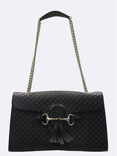 Gucci 449635 GG Logo Black Micro Cima Leather Horsebit Tassel Detail Emily Shoulder Bag - GUCCI - BALAAN 2