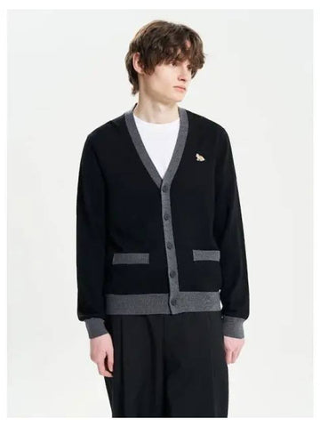 Men s Fox Patch Bi color Spring Fall Cardigan Black Domestic Product GM0024021422055 - MAISON KITSUNE - BALAAN 1