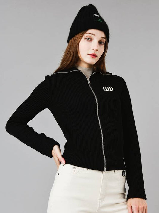 Thick Rib Two-Way Zip-Up Pearl Logo Black Cardigan DO6232KT23-2 - DOYOUKNOWMC GOLF WEAR - BALAAN 1