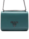 Ladies Pattina Flap Logo Silver Chain Soft Leather Shoulder Bag Green - PRADA - BALAAN 2