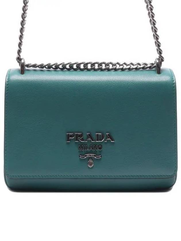 Ladies Pattina Flap Logo Silver Chain Soft Leather Shoulder Bag Green - PRADA - BALAAN 2