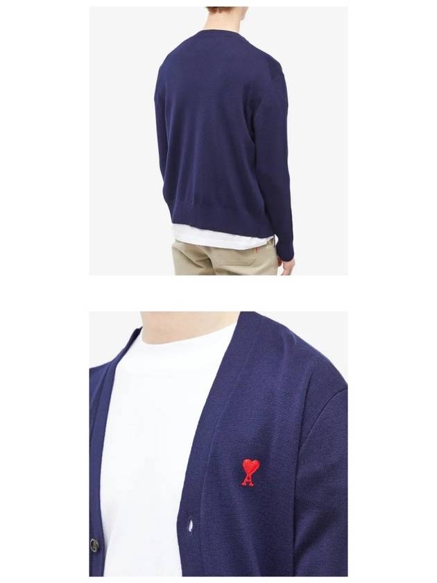 Small Heart Logo Wool Cardigan Navy - AMI - BALAAN 6