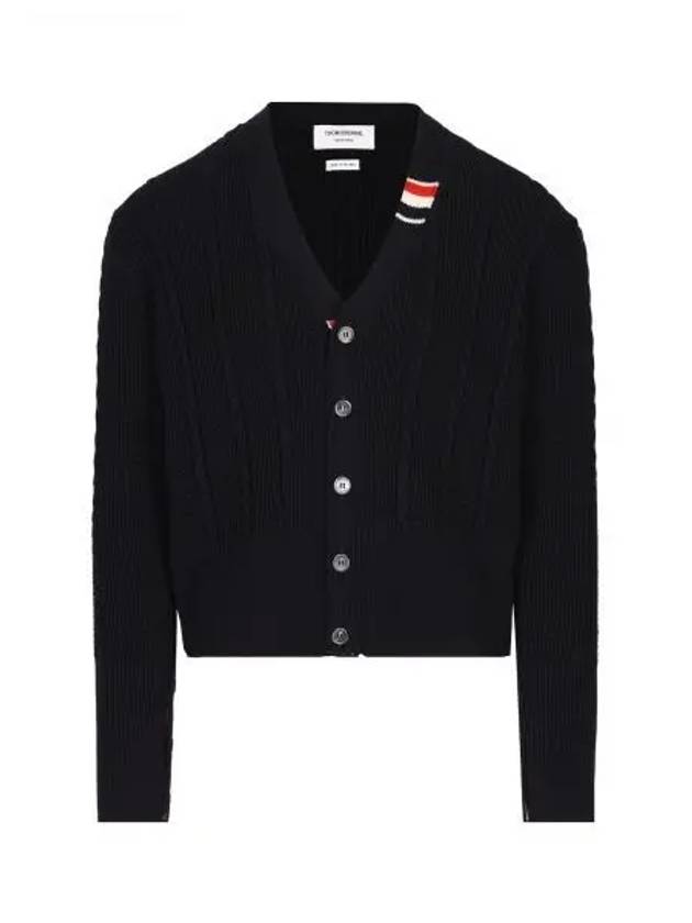 Cable Knitwear Virgin Wool Cardigan Navy - THOM BROWNE - BALAAN 2