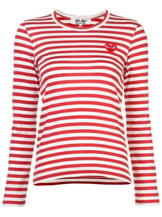 Women's Red Heart Wappen Stripe Long Sleeve T-Shirt Red - COMME DES GARCONS - BALAAN 2