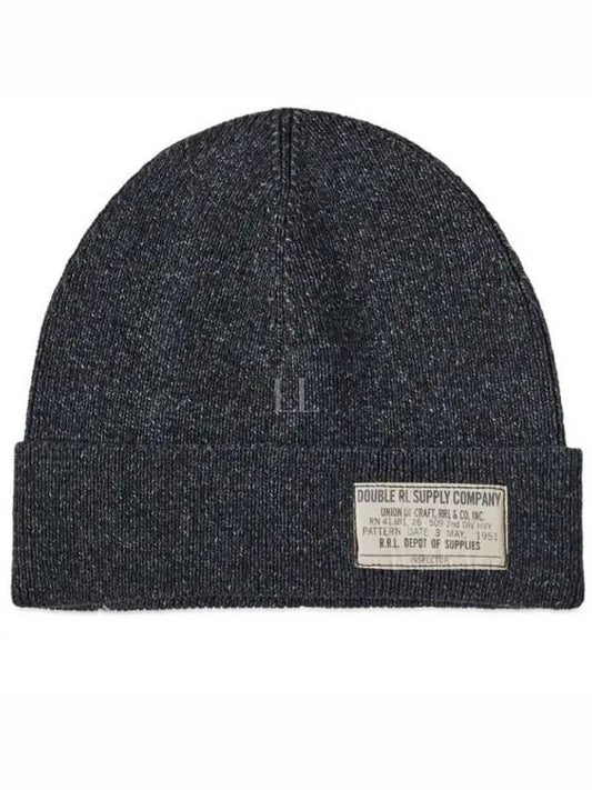 Logo Patch Indigo Dye Cotton Beanie Charcoal - POLO RALPH LAUREN - BALAAN 2