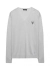 Logo Silk V-Neck Knit Top Grey - PRADA - BALAAN 2