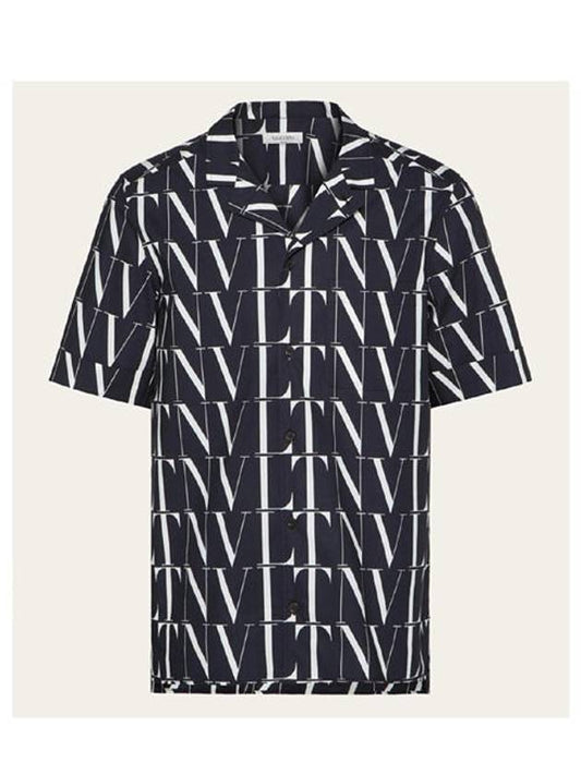 Men's Logo Pattern Short Sleeve Shirt Black - VALENTINO - BALAAN.