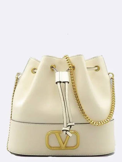 3W2P0T83HPF Ivory color leather V logo signature chain bucket cross bag - VALENTINO - BALAAN 2