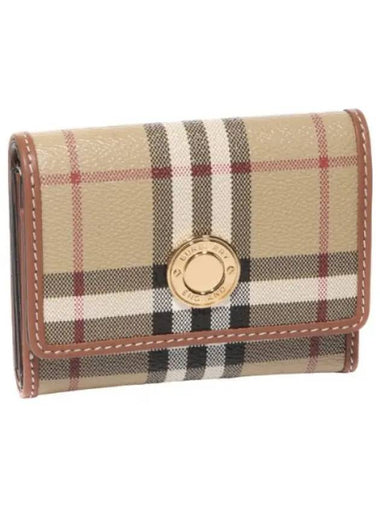 Check leather small bifold wallet women - BURBERRY - BALAAN 1