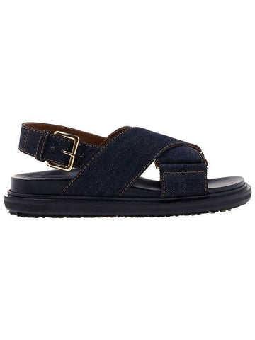 Fussbet Buckle Denim Sandals Navy - MARNI - BALAAN.