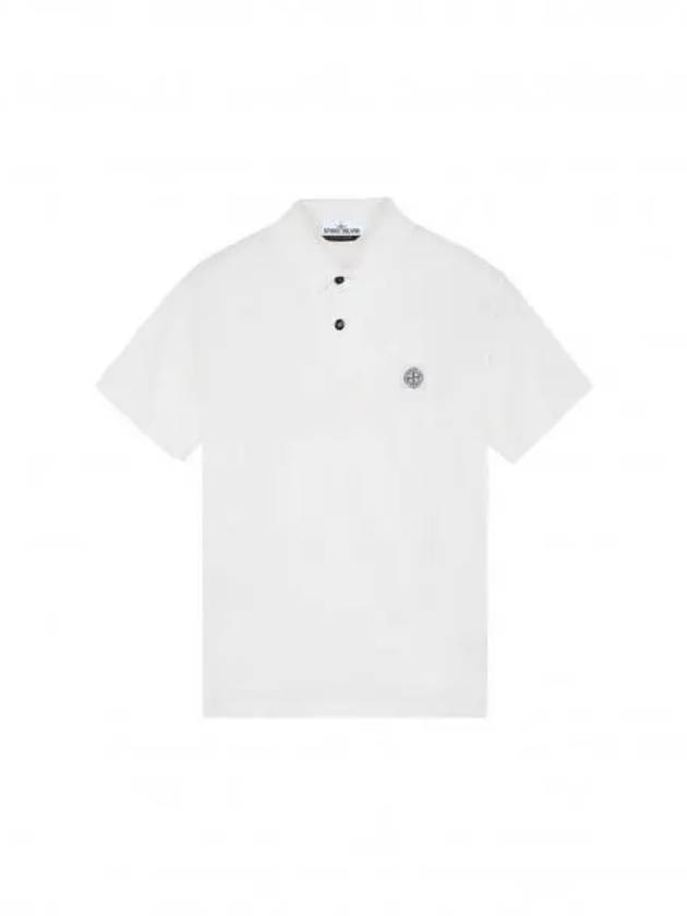 Logo Patch Short Sleeve Cotton Polo Shirt White - STONE ISLAND - BALAAN 2