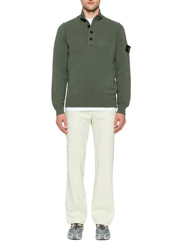 Wappen Patch Half Button Lambswool Knit Top Musk Green - STONE ISLAND - BALAAN 3