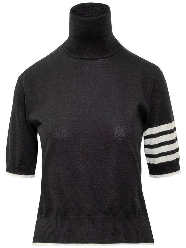 4 Bar Relaxed Fit Fine Merino Wool Turtleneck Black - THOM BROWNE - BALAAN 2