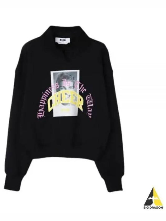 Open Collar Cotton Sweatshirt Black - MSGM - BALAAN 2