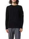 Chenille Cotton Crew Neck Knit Top Black - CP COMPANY - BALAAN 2