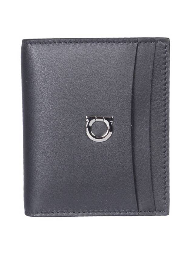 Silver Gancini Half Wallet Black - SALVATORE FERRAGAMO - BALAAN 1